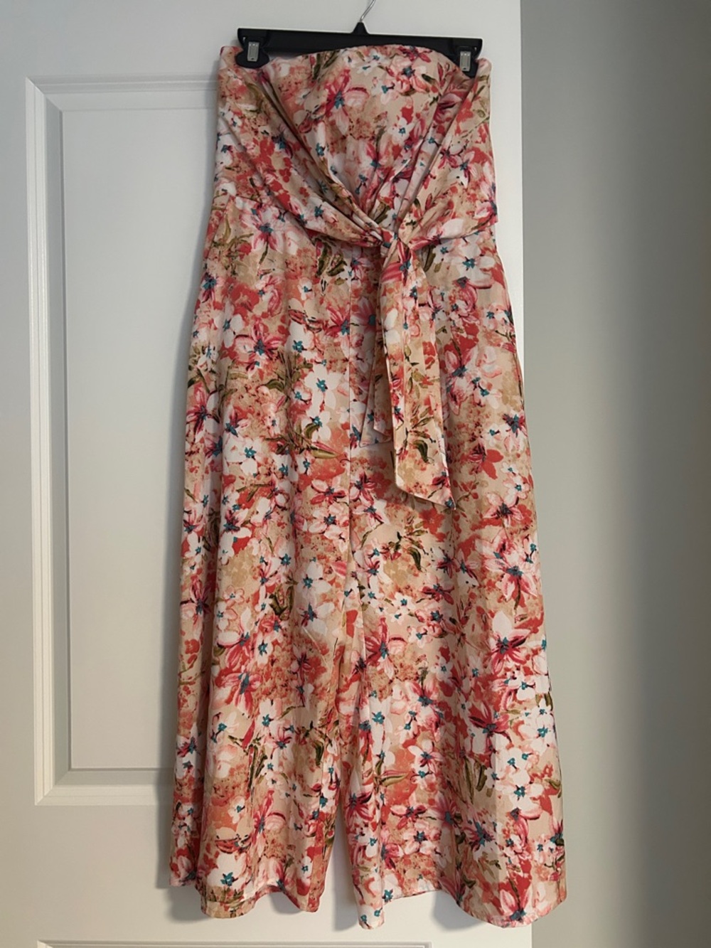 entro Strapless Floral Jumpsuit in Pink and Coral